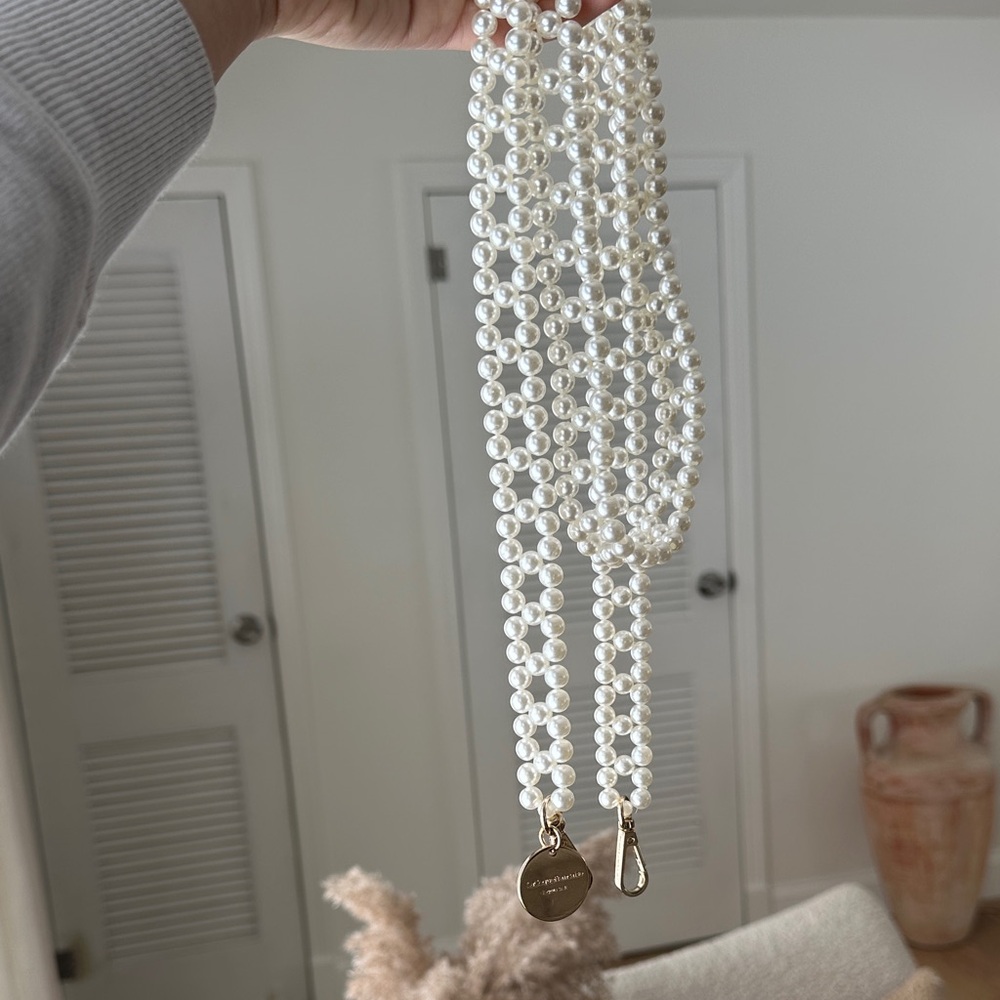 LeCoque Française White Pearl Beaded Phone/Bag Strap